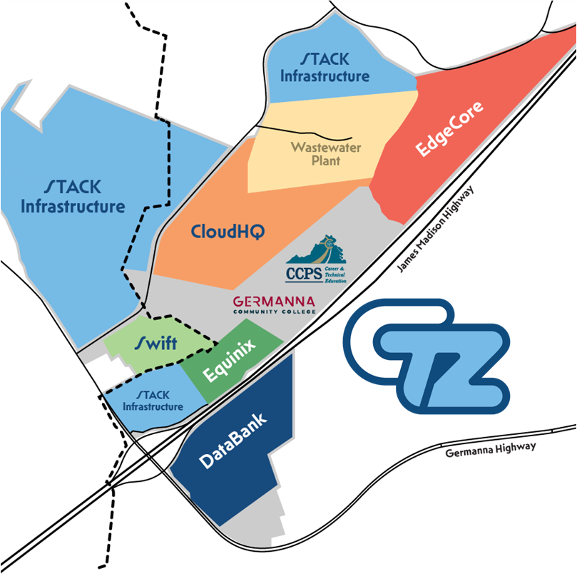 Map of the Culpeper Tech Zone based on ownership July 2026.