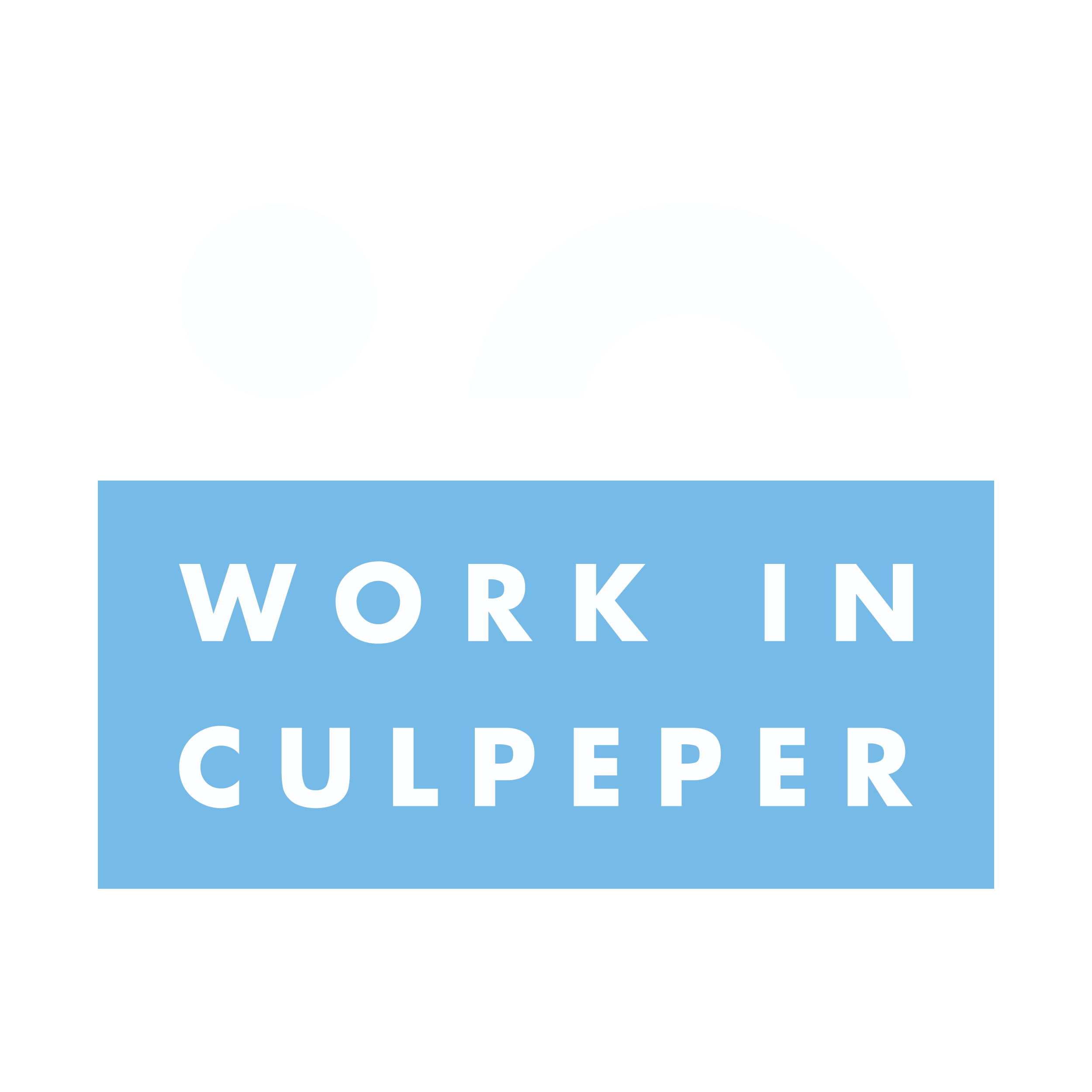 Work in Culpeper logo with no background. The wink portion is white with blue box around the Work in Culpeper words.